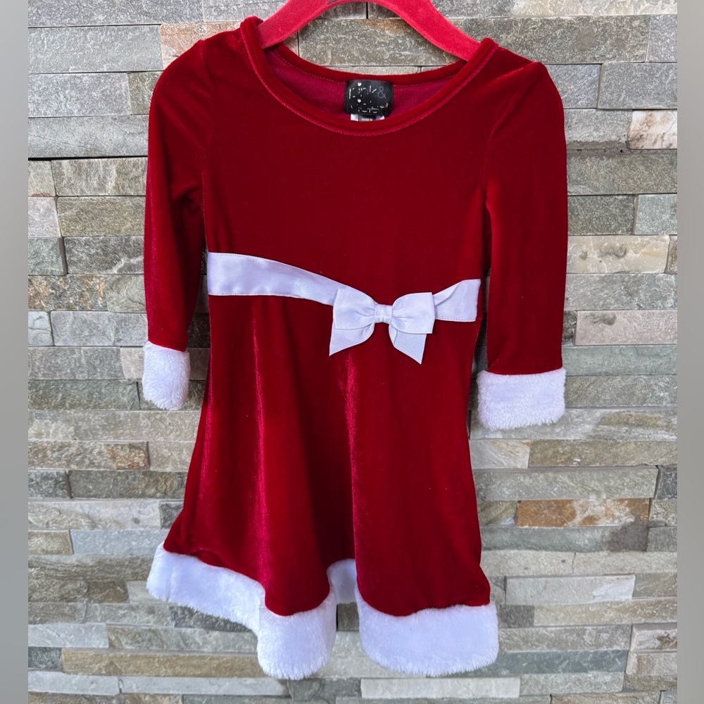 Red Velvet Holiday Dress with White Trim